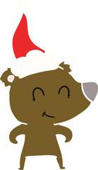 female bear hand drawn flat color illustration of a wearing santa hat