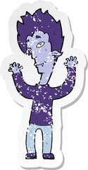 retro distressed sticker of a cartoon vampire man