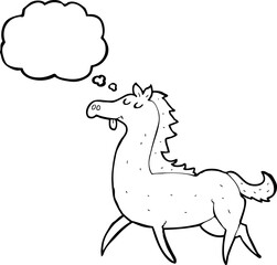 freehand drawn thought bubble cartoon horse