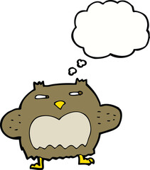 cartoon suspicious owl with thought bubble