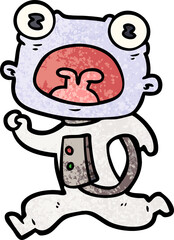 cartoon weird alien running away