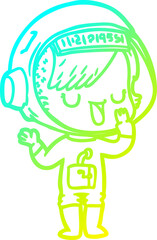cold gradient line drawing of a cartoon astronaut woman