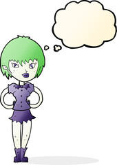 cartoon pretty vampire girl with thought bubble