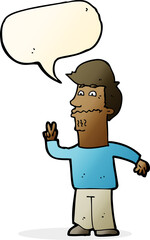 Obraz premium cartoon man giving peace sign with speech bubble