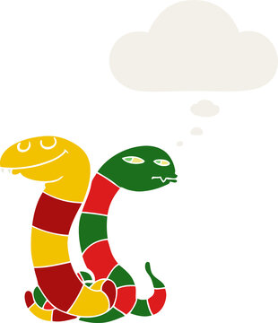 cartoon snakes with thought bubble in retro style