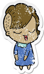 distressed sticker of a happy cartoon girl