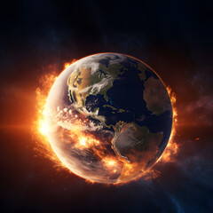 Earth on fire, global warming, Generative AI