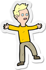 sticker of a cartoon startled boy