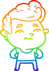 rainbow gradient line drawing of a happy cartoon man