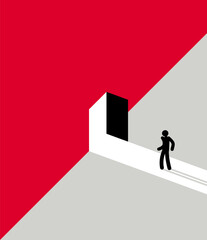 Man standing in front of open door vector illustration, new opportunities concept, enter next door, career development.