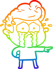 rainbow gradient line drawing of a cartoon crying man