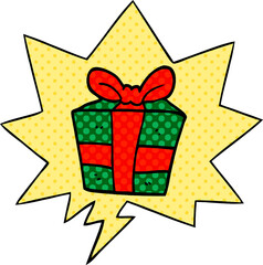cartoon present with speech bubble in comic book style