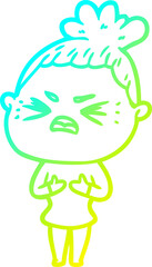 cold gradient line drawing of a cartoon angry woman