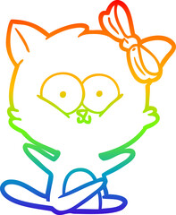 rainbow gradient line drawing of a cartoon cat