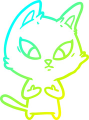 cold gradient line drawing of a confused cartoon cat