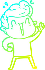 cold gradient line drawing of a cartoon excited man