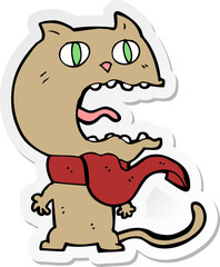 sticker of a cartoon frightened cat