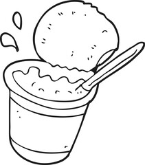 freehand drawn black and white cartoon yogurt