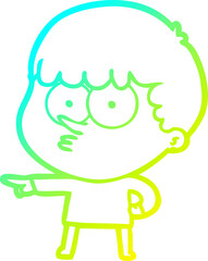 cold gradient line drawing of a cartoon pointing boy