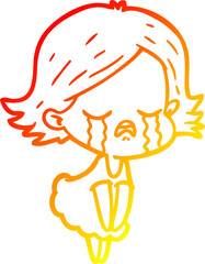 warm gradient line drawing of a cartoon girl crying