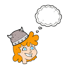 freehand drawn thought bubble cartoon female viking