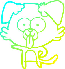 cold gradient line drawing of a cartoon dog with tongue sticking out