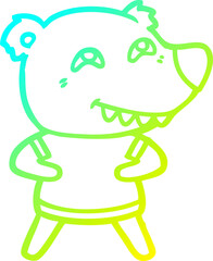cold gradient line drawing of a cartoon bear showing teeth