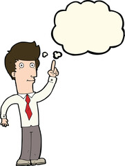 cartoon friendly man with idea with thought bubble