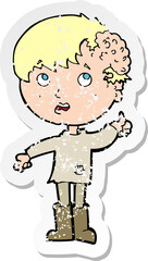 retro distressed sticker of a cartoon boy with growth on head
