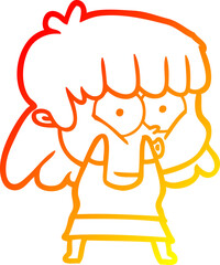 warm gradient line drawing of a cartoon whistling girl