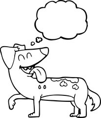 freehand drawn thought bubble cartoon panting dog