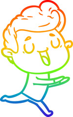 rainbow gradient line drawing of a happy cartoon man