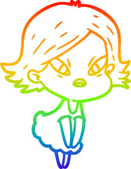 rainbow gradient line drawing of a cartoon stressed woman