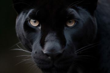 Close-up on a black panther eyes on black