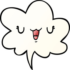 cute happy cartoon face with speech bubble in smooth gradient style