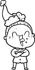 Fototapeta premium hand drawn line drawing of a happy old woman wearing santa hat