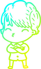 cold gradient line drawing of a cartoon woman thinking
