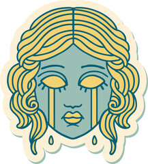 sticker of tattoo in traditional style of female face crying