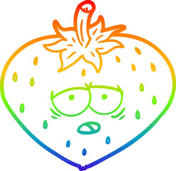 rainbow gradient line drawing of a cartoon strawberry
