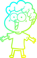 cold gradient line drawing of a cartoon happy man