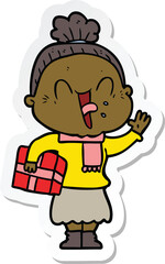 sticker of a cartoon happy old woman