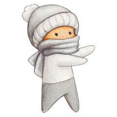 Watercolor hand drawn cute winter character