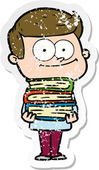 distressed sticker of a cartoon happy man