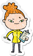 distressed sticker of a cartoon woman