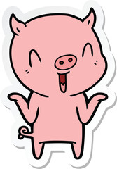 sticker of a happy cartoon pig