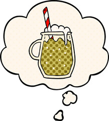 cartoon root beer with thought bubble in comic book style