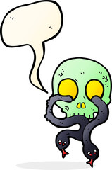 cartoon skull with snakes with speech bubble