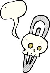 freehand drawn comic book speech bubble cartoon skull hairclip