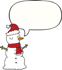 cartoon snowman with speech bubble
