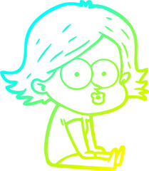 cold gradient line drawing of a cartoon girl pouting